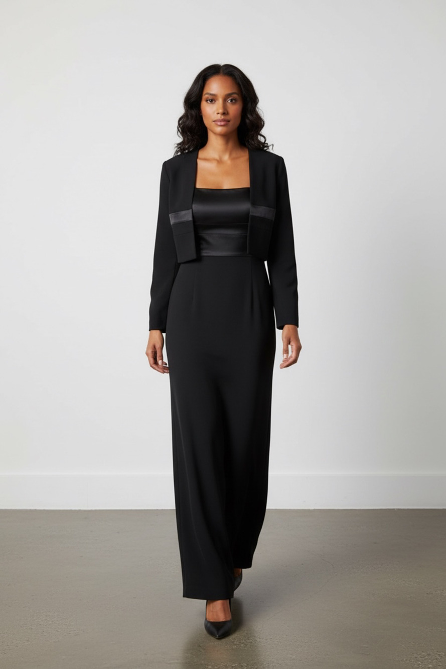 Jones New York Evening Petite Two-Piece Black Sheath Dress and Bolero Jacket Set